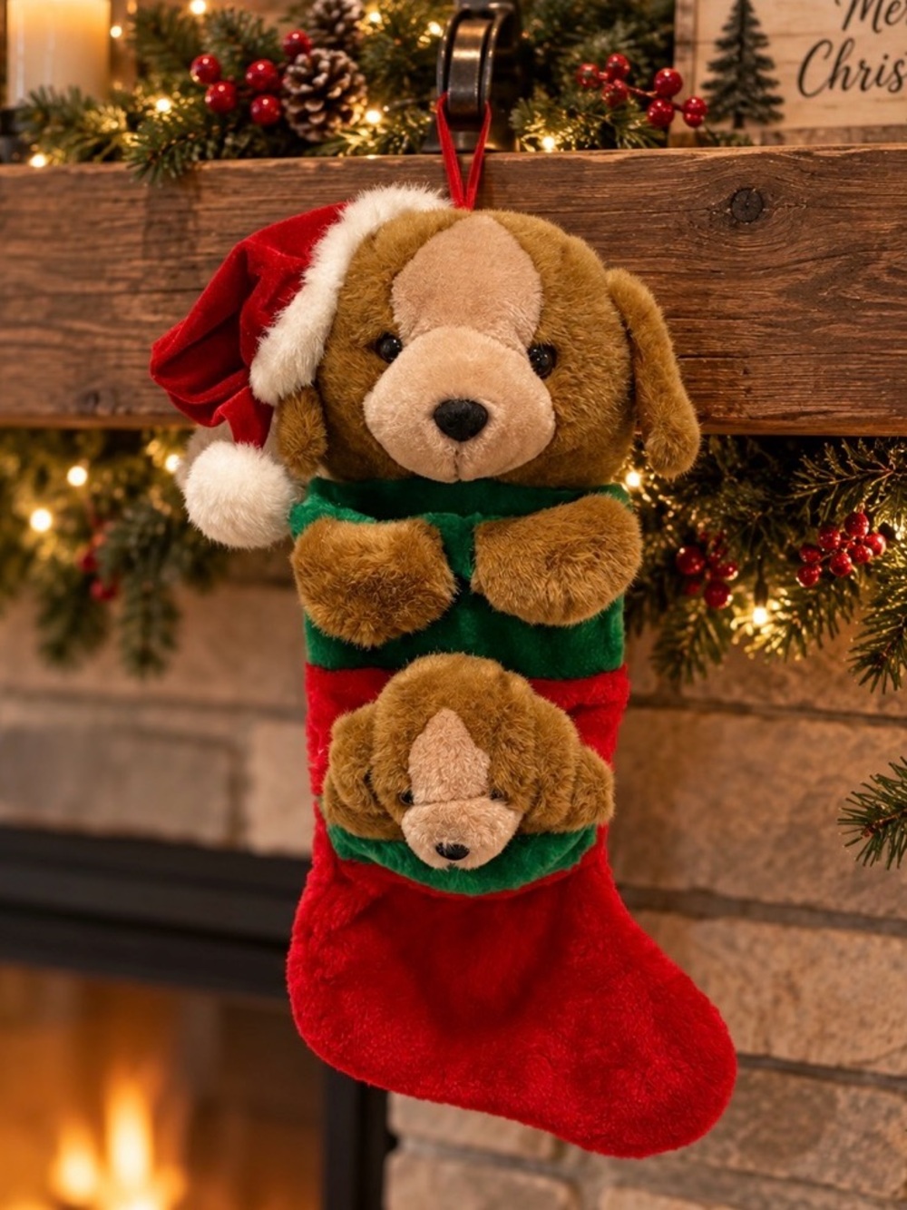 Vintage Prima Creations 18" Christmas Stocking 2001 Puppy Dogs 3D Plush